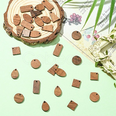 30Pcs 6 Styles Walnut Wood Pendants WOOD-YW0001-59-1