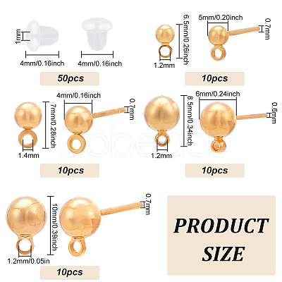40Pcs 4 Size Rack Plating Brass Ball Stud Earring Post KK-BC0009-94-1