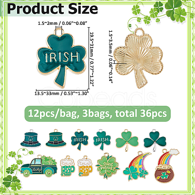 3 Bags Saint Patrick's Day Alloy Enamel Pendants ENAM-FH0001-98-1