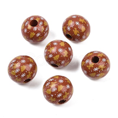 Christmas Printed Schima Wood European Beads WOOD-I015-01J-1