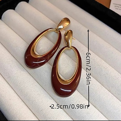Oval Alloy Enamel Dangle Stud Earrings FS-WG5D403-02-1
