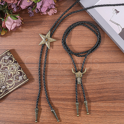 2Pcs 2 Styles Adjustable Vintage PU Leather Bolo Tie NJEW-GF0001-12AB-01-1