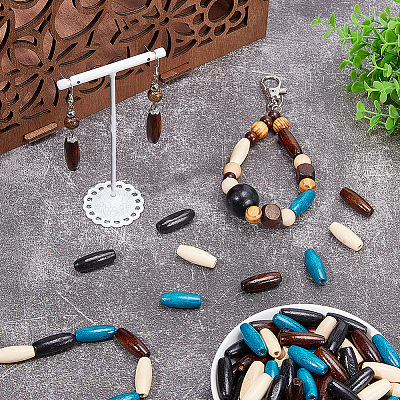 160Pcs 4 Colors Dyed Natural Wood Beads WOOD-SP0001-88-1