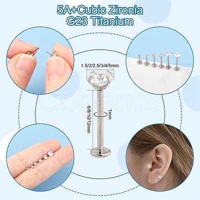 15Pcs 304 Stainless Steel Clear Cubic Zirconia & G23 Titanium Alloy Flat Round Stud Earrings EJEW-FS0001-30-1
