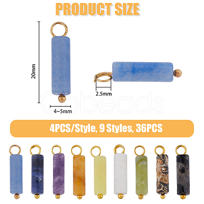 36Pcs 9 Styles Natural Mixed Gemstone Pendants PALLOY-AB00100-1