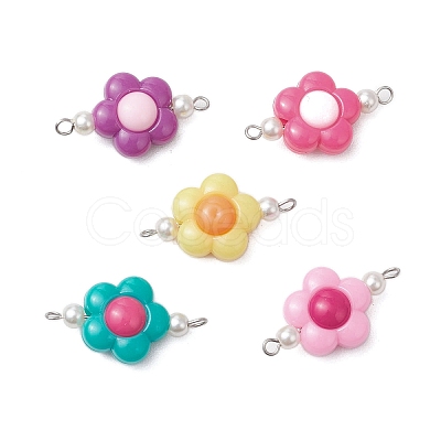 Two Tone Opaque Acrylic & Glass Pearl Flower Connector Charms PALLOY-JF03484-02-1