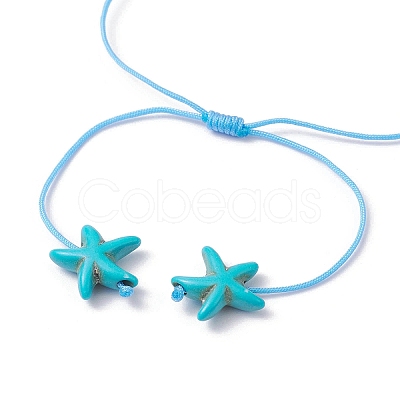 Starfish & Turtle Synthetic Turquoise(Dyed & Heated) Braided Bead Bracelets BJEW-JB09818-01-1
