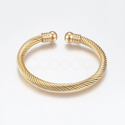 Ion Plating(IP) 304 Stainless Steel Torque Bangles BJEW-G584-05C-1