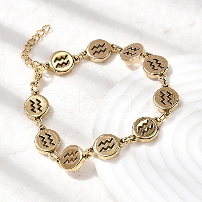 12 Constellations 304 Stainless Steel Link Chain Bracelets BJEW-I239-01G-10-1