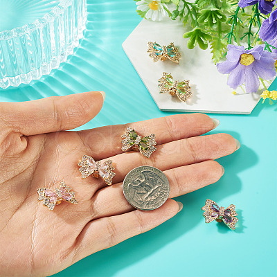 6Pcs 6 Colors Brass Rhinestone Beads KK-TA0009-14-1