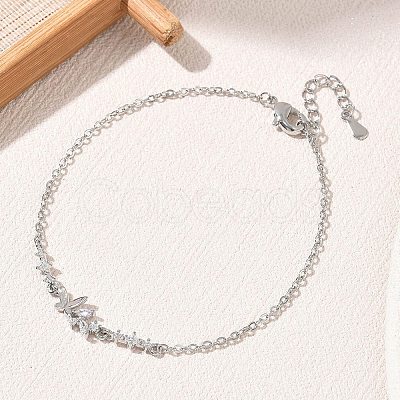 Brass Pave Clear Cubic Zirconia Link Bracelets KK-CBA6980-22P-1