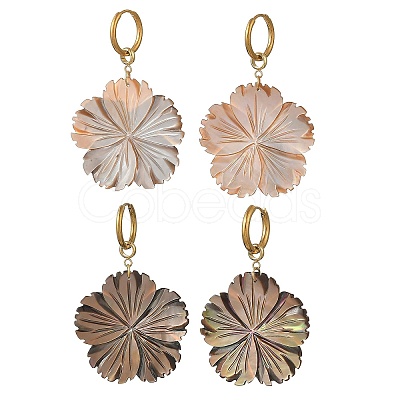 Natural Shell 202 Stainless Steel Dangle Huggie Hoop Earrings for Women EJEW-JE07439-01-1