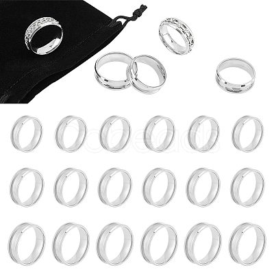 18Pcs 3 Size 201 Stainless Steel Grooved Finger Ring Settings STAS-UN0042-68-1