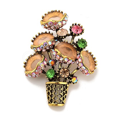 Plant Alloy Rhinestone Lapel Pins for Backpack Clothes JEWB-C052-03AG-02-1