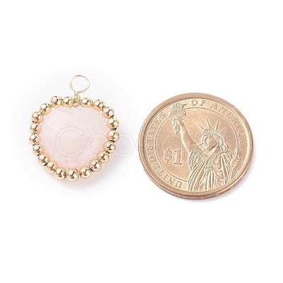 Alloy Faceted Natural Rose Quartz Beads Pendants PALLOY-JF01299-1