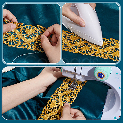 4M Iron on/Sew on Polyester Flower Lace Ribbon OCOR-WH0088-48B-1