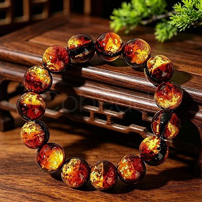 14MM Luminous Handmade Foil Glass Round Beaded Stretch Bracelets LA-CBA41F9-01A-1