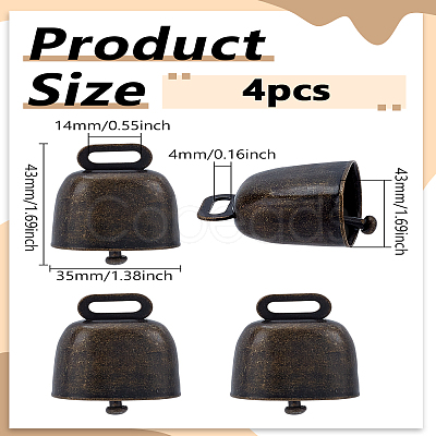 4Pcs Retro Iron Bell Pendants IFIN-LP0001-38-1