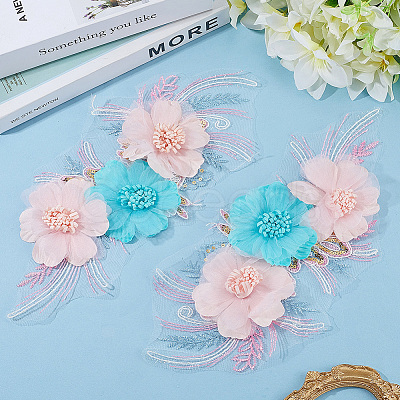 Polyester Embroidery Lace Cloth Patches AJEW-WH20070-077-1