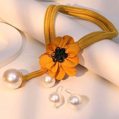 Flower Cloth & Round Imitation Pearl Dangle Earrings & Necklaces Sets for Women FS-WG9E284-04-1