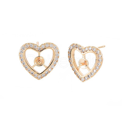 Brass Micro Pave Clear Cubic Zirconia Stud Earring Findings KK-S364-282-1