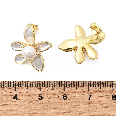 Brass Micro Pave Cubic Zirconia Enamel Stud Earrings CU-CBABA66-12C-G-1