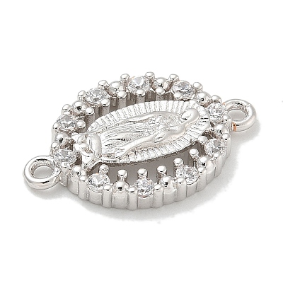 Rack Plating Brass Clear Cubic Zirconia Religion Oval Virgin Mary Connector Charms KK-L224-097P-1