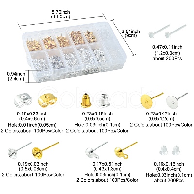 800Pcs 7 Style Iron & Plastic Stud Earring Findings DIY-YW0006-91-1