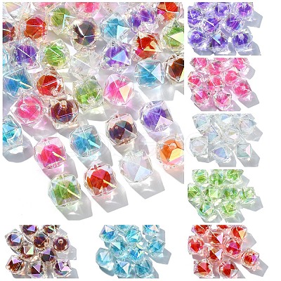 10Pcs Two Tone UV Plating Rainbow Iridescent Acrylic Beads TACR-YW0002-33C-1