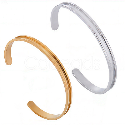 4Pcs 2 Colors C-Shaped 201 Stainless Steel Grooved Cuff Bangles BJEW-SC0001-65-1