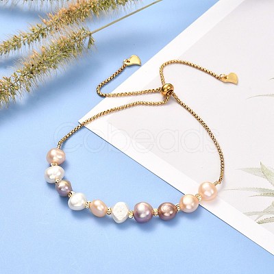 Natural Pearl Beads Adjustable Slider Bracelet for Girl Women Gift X-BJEW-JB06820-02-1