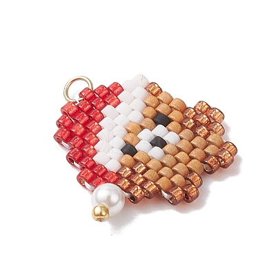 Christmas Themed Glass Seed Beaded Pendants PALLOY-MZ00868-05-1