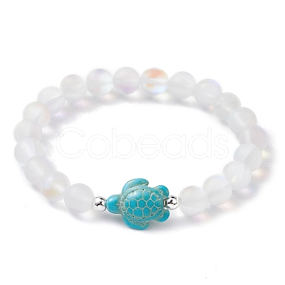 Beach Turtle Dyed Synthetic Turquoise Bead Bracelets BJEW-JB10252-01-1