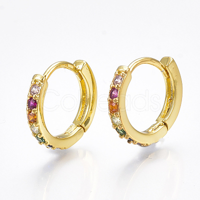 Brass Micro Pave Cubic Zirconia Huggie Hoop Earrings EJEW-S201-40G-1