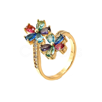 Brass Micro Pave Cubic Zirconia Cuff Rings RJEW-D308-03G-A-1