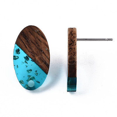 Transparent Resin & Walnut Wood Stud Earring Findings MAK-N032-005A-F01-1