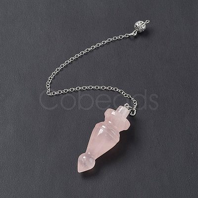 Natural Rose Quartz Pointed Dowsing Pendulums AJEW-B020-03P-07-1