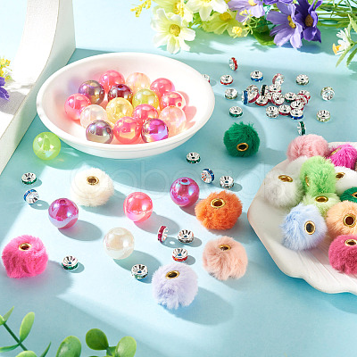 140Pcs 3 Styles Polyester Rabbit Hair with Alloy European Beads DIY-TA0015-26-1