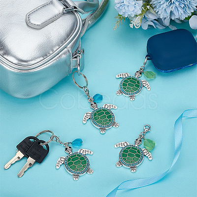 4Pcs 2 Colors Alloy Green Enamel Sea Turtle Pendants Decoration HJEW-FG00025-1