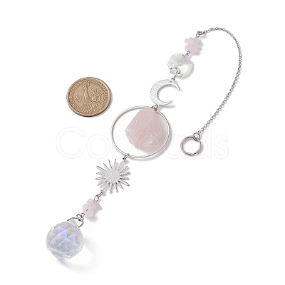Rough Raw Natural Rose Quartz Nuggets Hanging Ornaments HJEW-JM01839-03-1