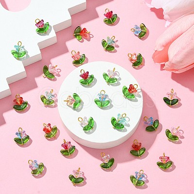 Glass Flower Pendants PALLOY-CJ00038-1