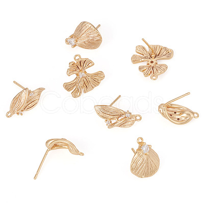 8Pcs 4 Styles Brass with Clear Cubic Zirconia Stud Earring Findings KK-TA0002-61-1