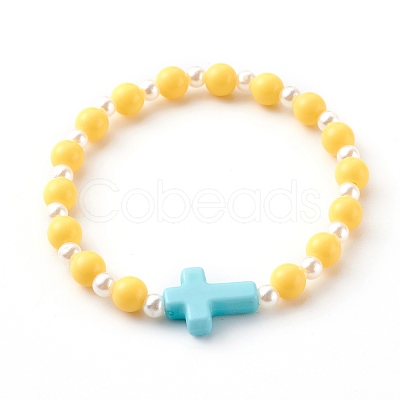 Opaque Acrylic Stretch Beaded Bracelets for Kids BJEW-JB06230-1