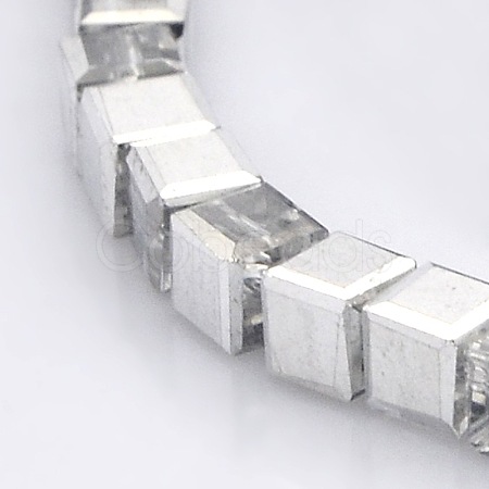 Half Plated Clear Glass Faceted Cube Beads Strands GLAA-A031-6mm-HP02-1