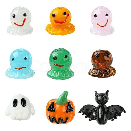9Pcs 9 Styles Halloween Themed Handmade Lampwork Beads LAMP-CJ0002-62-1