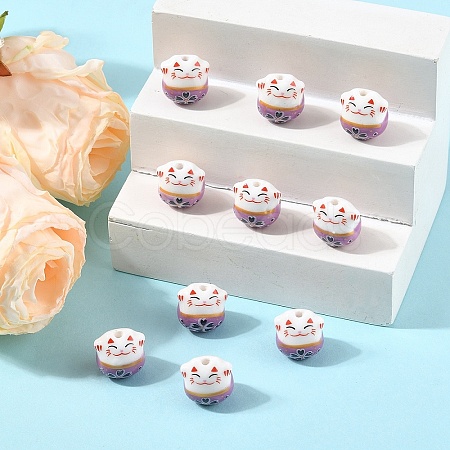 10Pcs Handmade Printed Porcelain Beads PORC-YW0001-29F-1