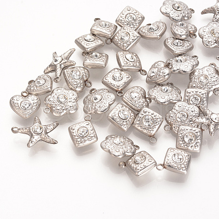 201 Stainless Steel Rhinestone Pendants STAS-S042-04C-1