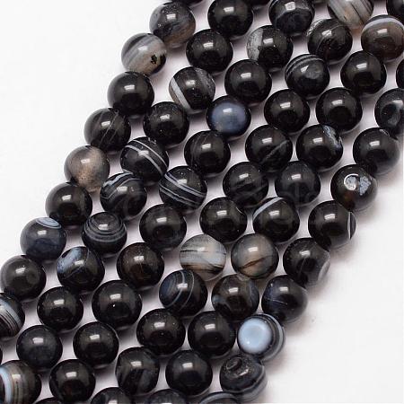 Natural Black Agate Bead Strands G-K166-13-6mm-05-1