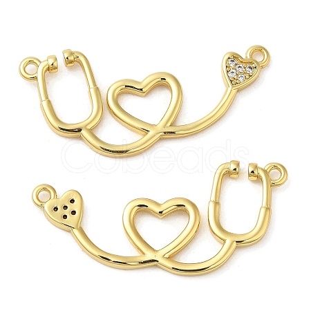 Rack Plating Brass Micro Pave Clear Cubic Zirconia Connector Charms KK-C030-20G-1