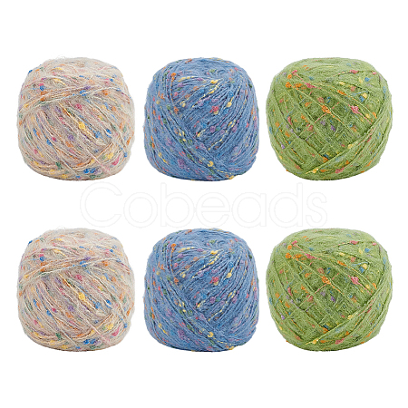 6 Skeins 3 Colors Polyester Yarn DIY-OC0015-03-1